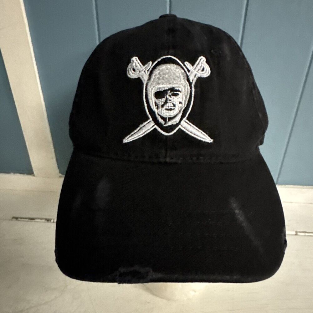 Oakland Raiders Black Retro Sport‎ Hat L/XL  Retro NFL Logo Rare Distressed Look